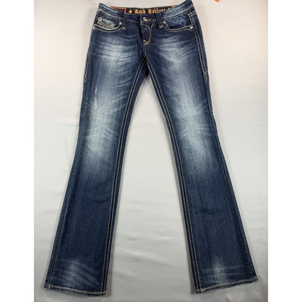 Rock Revival Bootcut Jeans Women 30x34 Dark Wash Flap Pocket Stretch